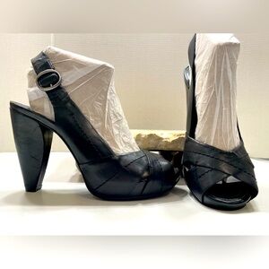 Gianni Bini Black Leather Slingback Platform High Heel Peep Toe Pumps Sz 10 M